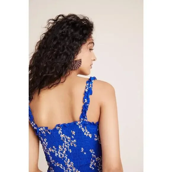 Faithfull The Brand Farah Smocked Midi Dress Cobalt Size S - Picture 4 of 7